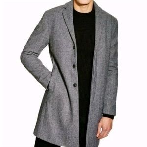 Topman Classic Fit Wool Overcoat Peacoat Long